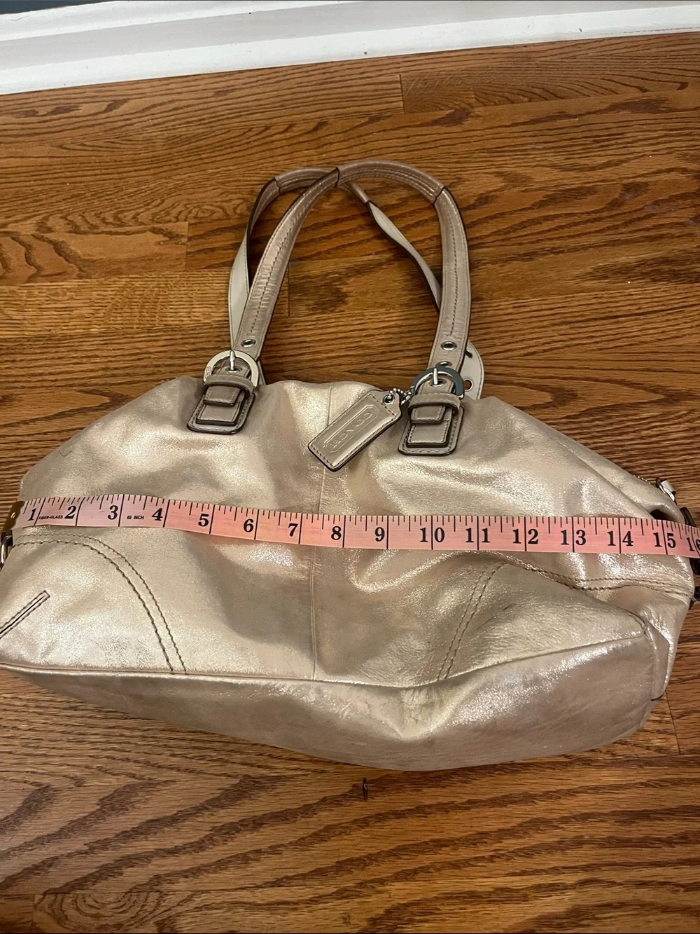 Coach Soho leather satchel shoulder bag (style F17220) in metallic champagne